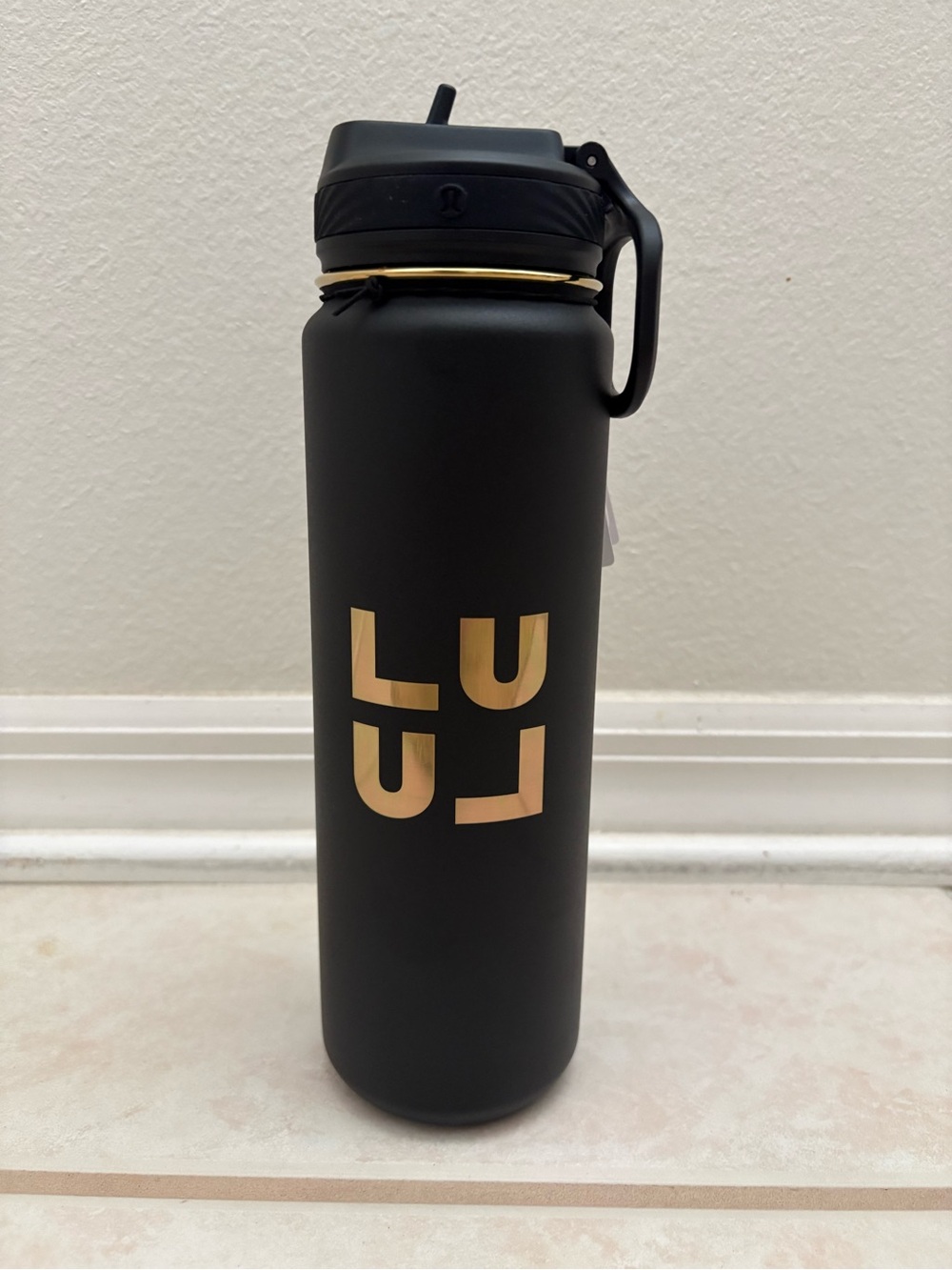 lululemon athletica Black Water Bottle with Gold Logo